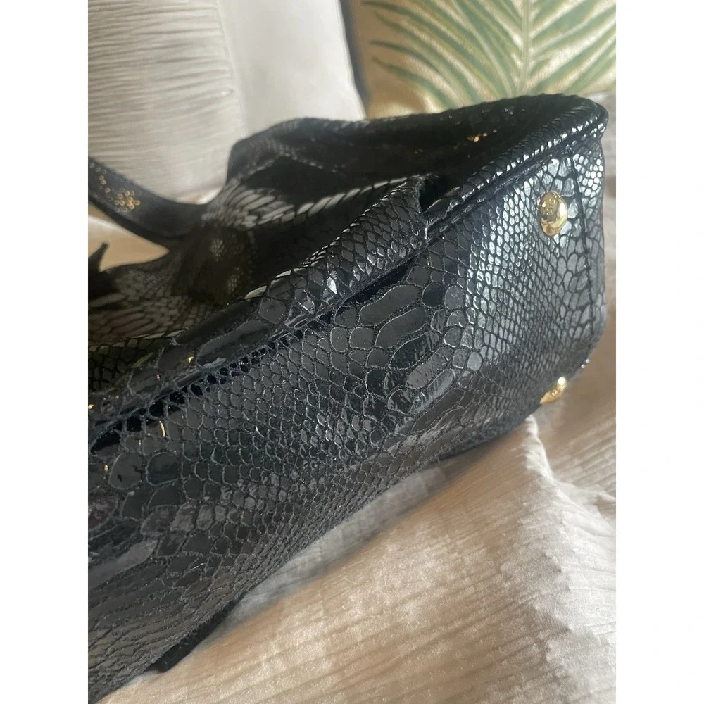 Michael Kors Black Snakeskin Embossed Shoulder Bag Hobo Purse Classy Tote